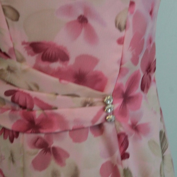Pink Floral Mori Lee Chiffon Prom Dress - Picture 3 of 5